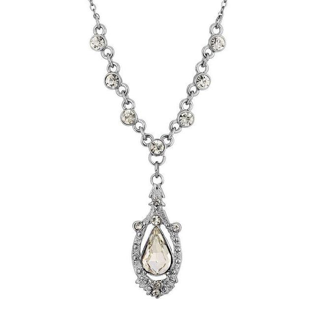 1928 Silver-Tone Crystal Suspended Teardrop Necklace, Womens, Multi Product Image