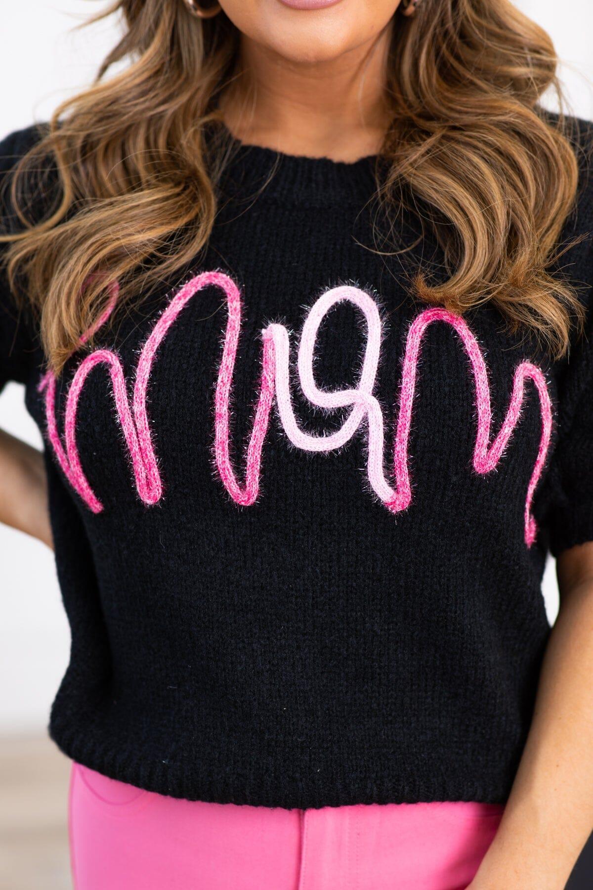 Black Mom Graphic Short Sleeve Sweater Product Image