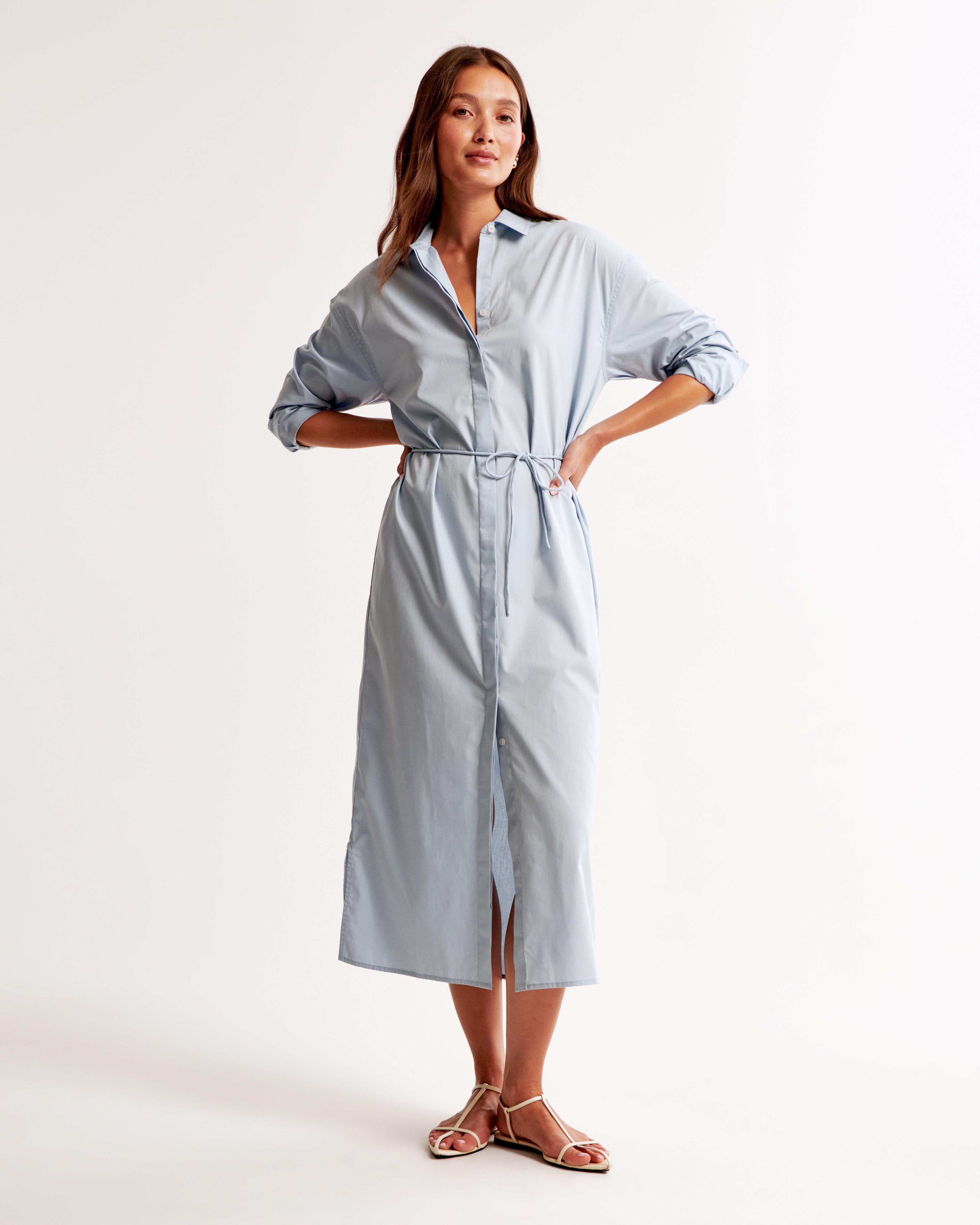 Long-Sleeve Tie Midi Shirt Dress Product Image