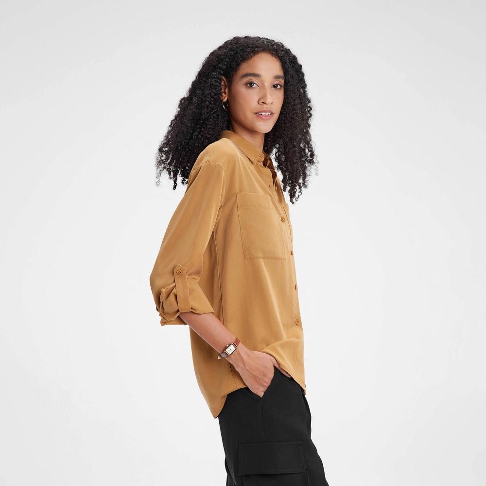 Womens Long Sleeve Button-Down Shirt - A New Day Brown Product Image