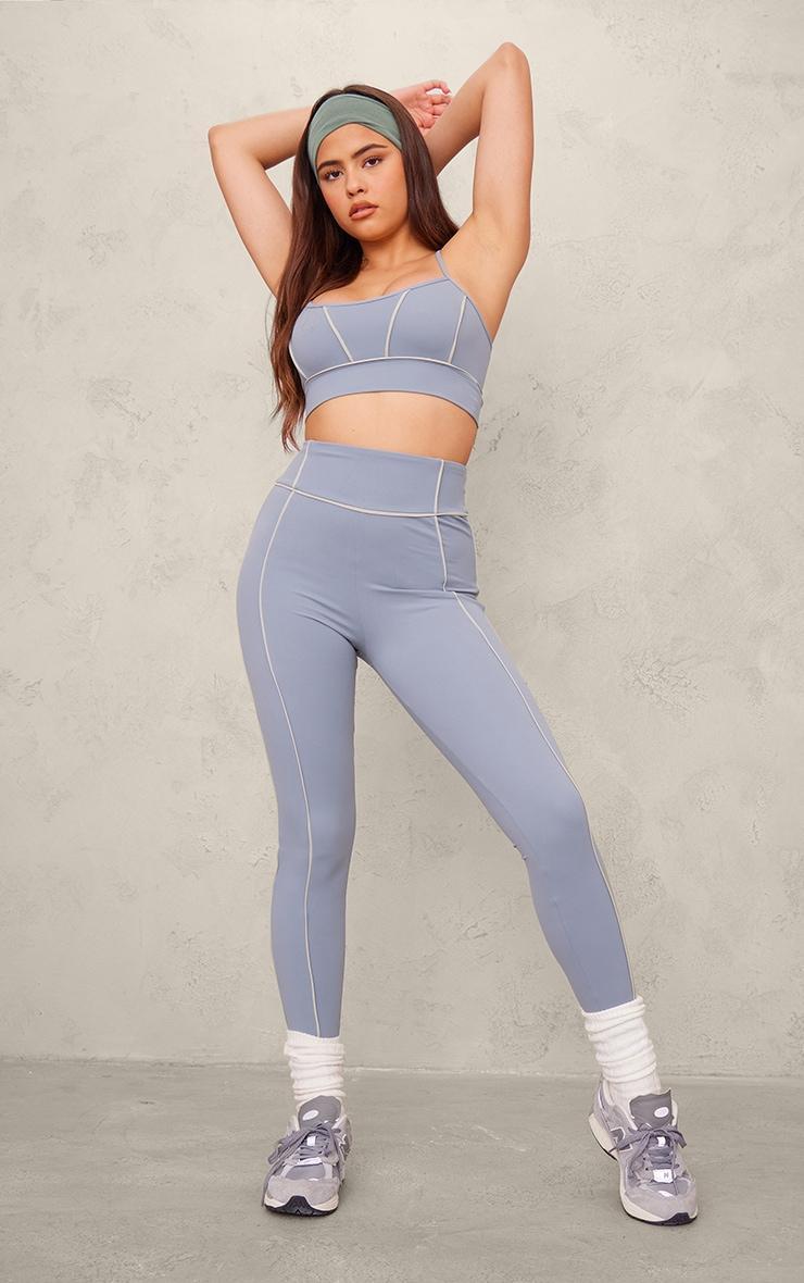 PLT SPORT Steel Blue Sculpt Contrast Seam Gym Leggings Product Image