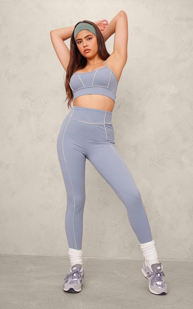 PLT SPORT Steel Blue Sculpt Contrast Seam Gym Leggings Product Image