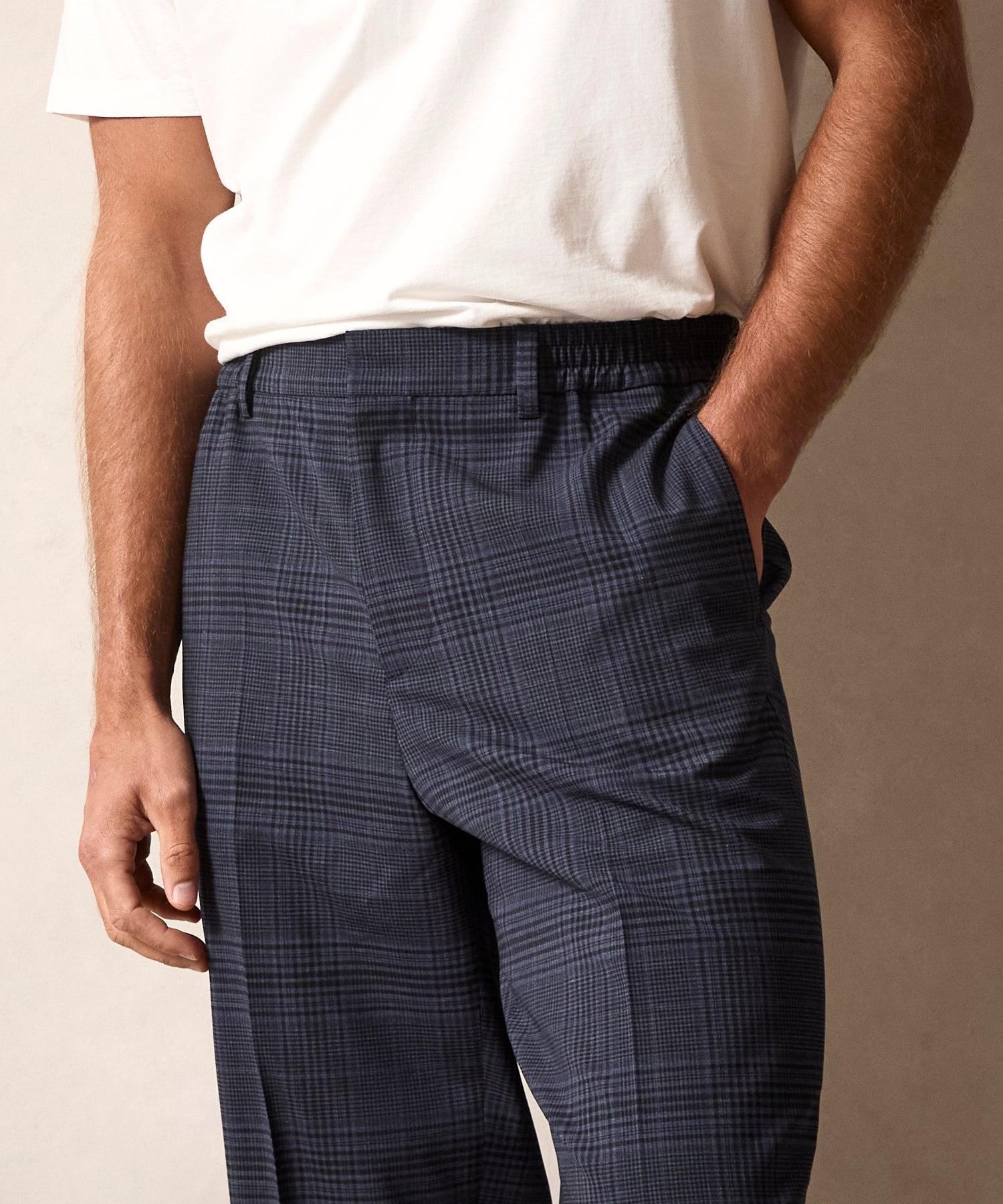 Italian Wool Side Elastic Trouser in Navy Glen Plaid Male Product Image