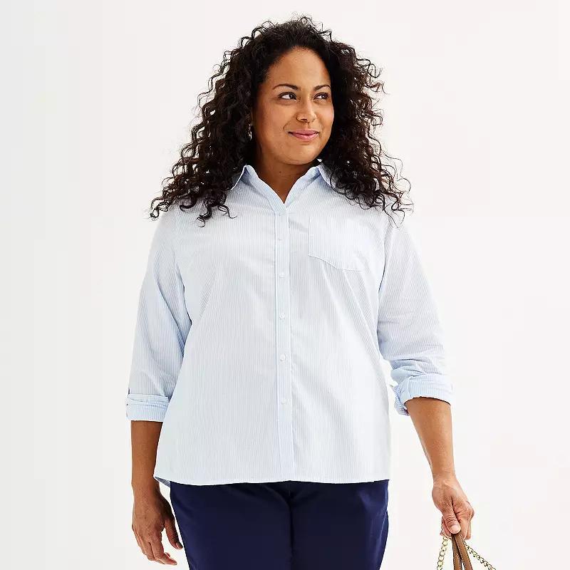 Plus Size Croft & Barrow Essential One Pocket Button Down Shirt, Womens Product Image