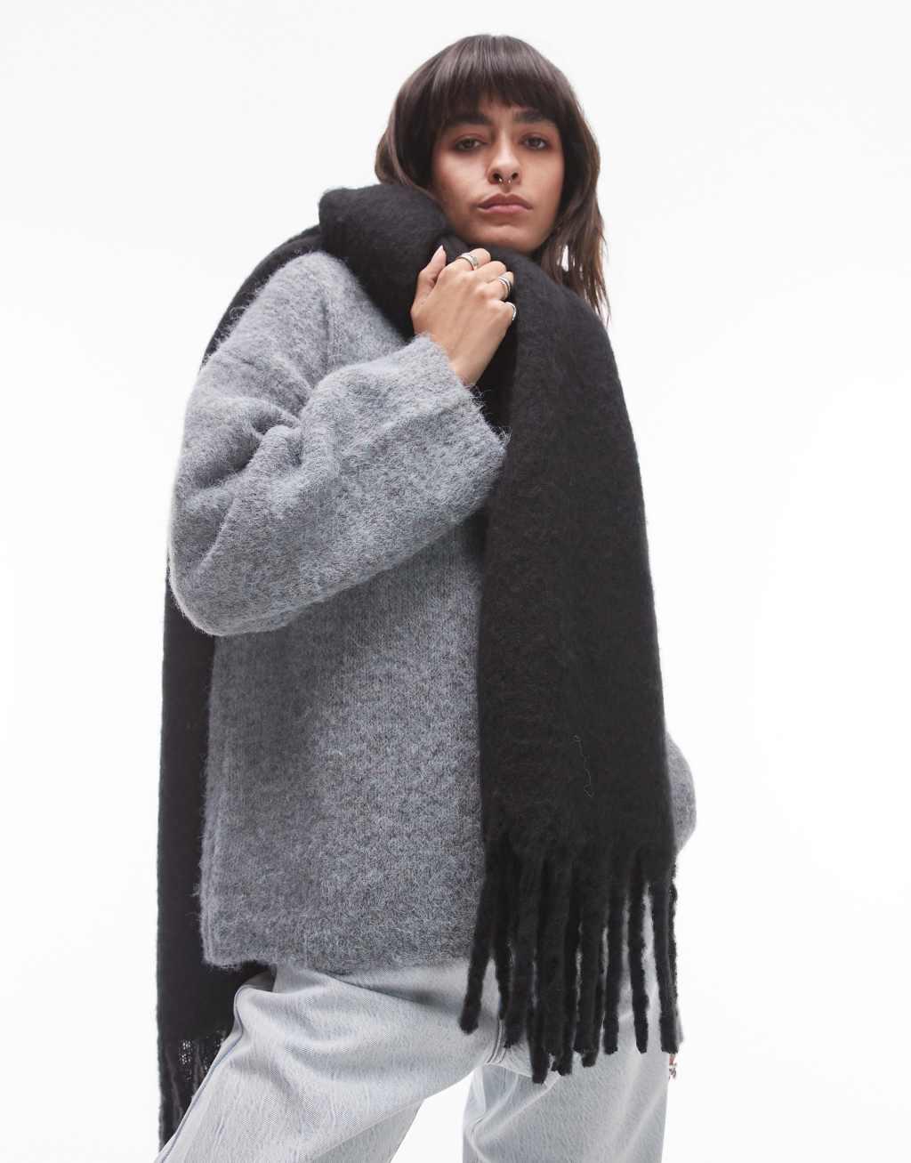 Topshop Sydney blanket scarf in black Product Image