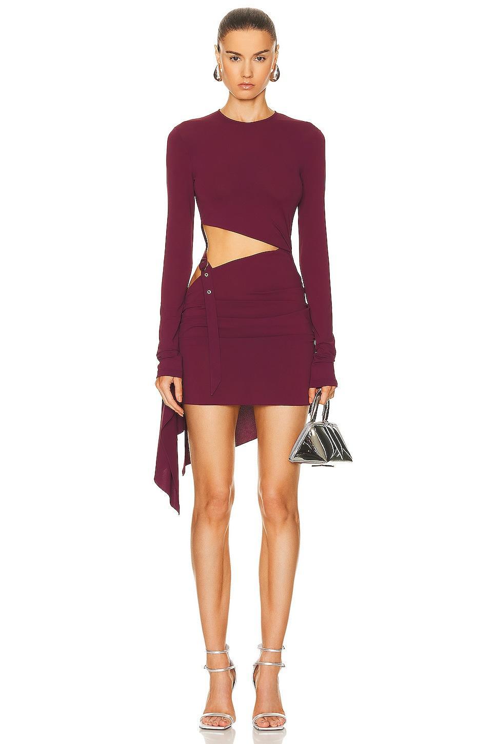 THE ATTICO Long Sleeve Mini Dress Burgundy. (also in ). Product Image