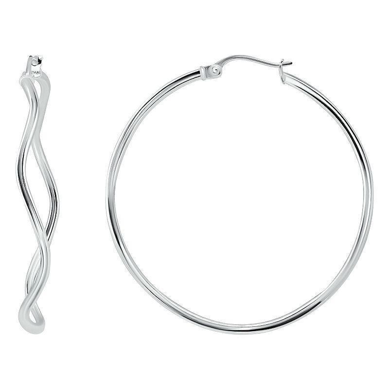 Aleure Precioso Sterling Silver Wavy Hoop Earrings, Womens, Silver Tone Product Image