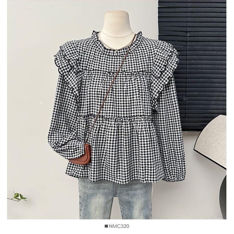 Ruffled Overfit Checker Blouse Product Image