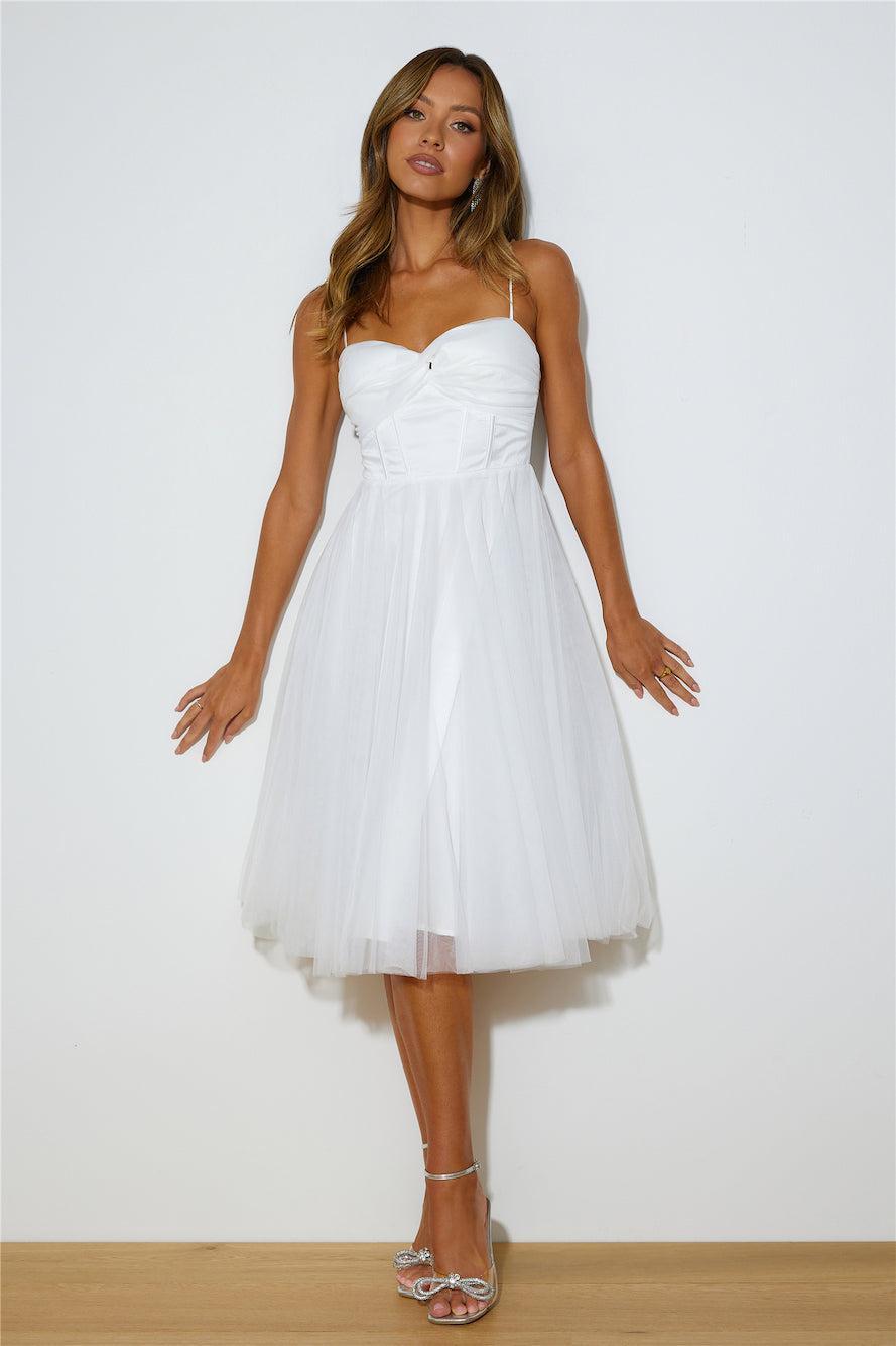 Glam Feeling Tulle Midi Dress White  Product Image