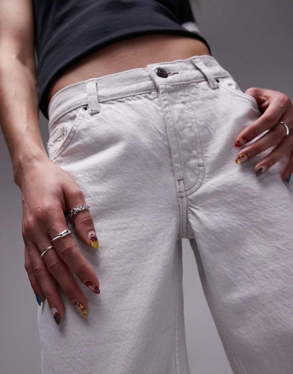 Topshop Ember low rise wide leg jeans in off white Product Image