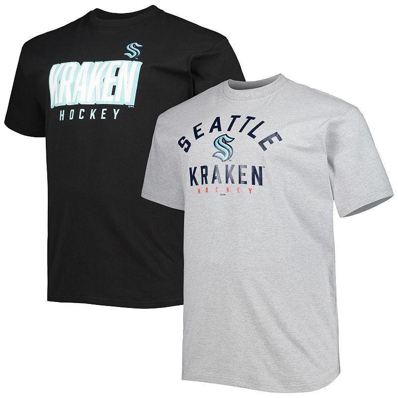 Mens Black/Heather Gray Seattle Kraken Big & Tall Two-Pack T-Shirt Set Product Image