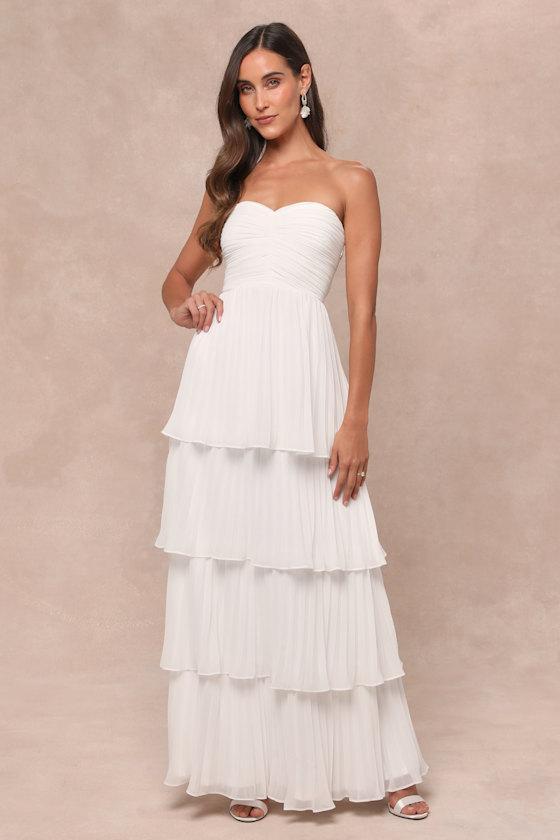 Seriously Sensational White Strapless Tiered Maxi Dress Product Image