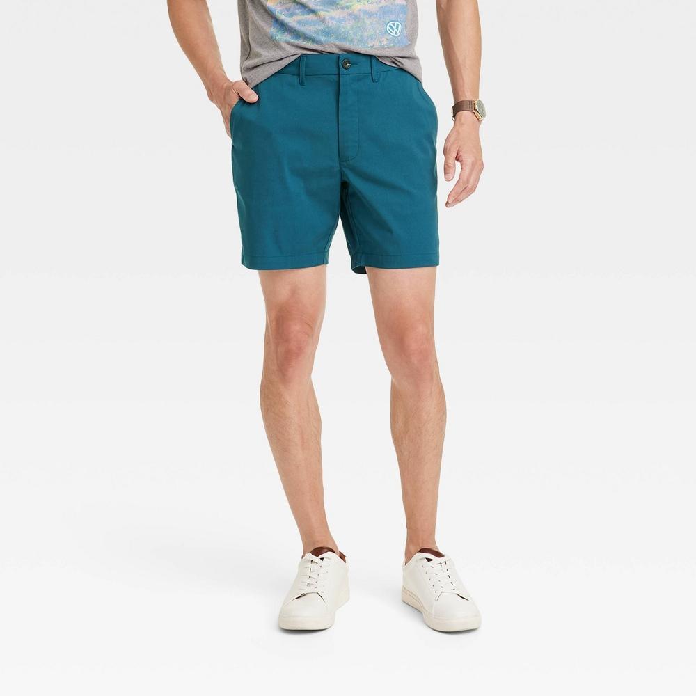 Mens 7 Flat Front Tech Chino Shorts - Goodfellow & Co Blue 34 Product Image