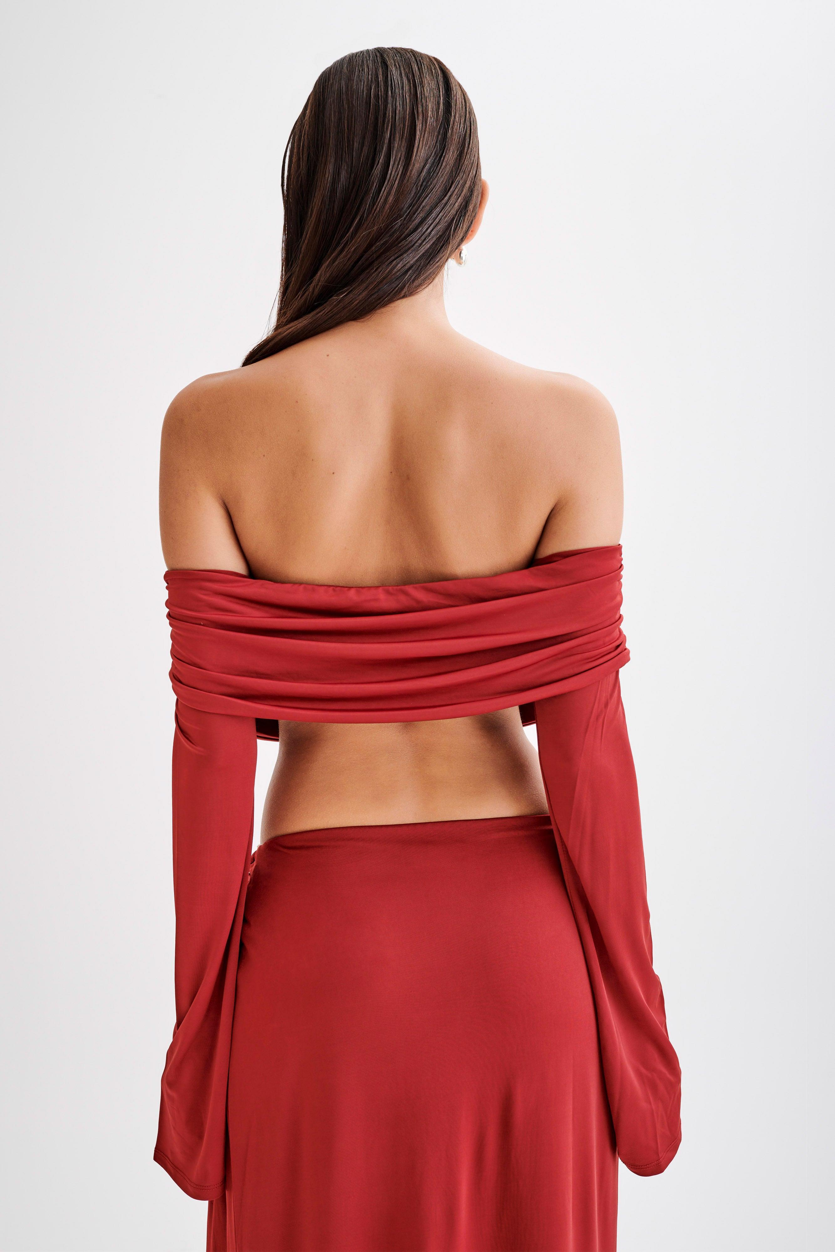 Camryn Slinky Off Shoulder Crop Top - Cherry Red Product Image