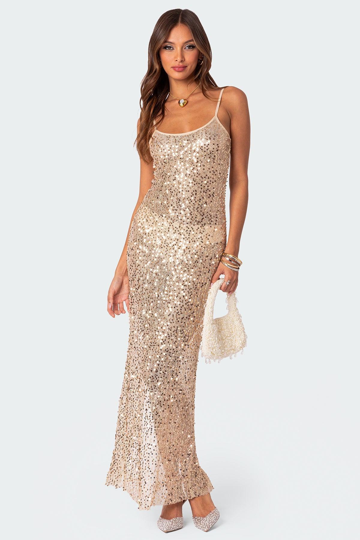 Sequin Sheer Mesh Maxi Dress Product Image