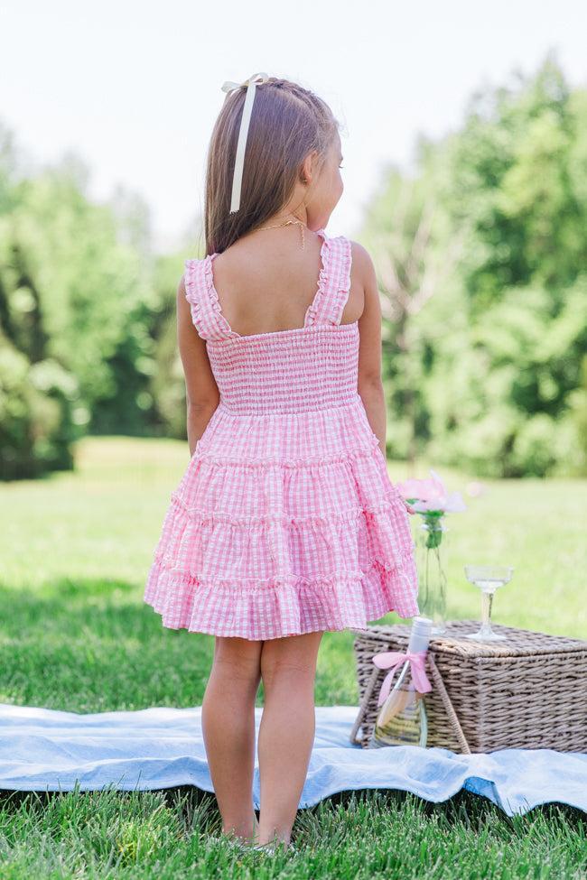 Kid's Time Spent Together Pink Gingham Smocked Dress Product Image