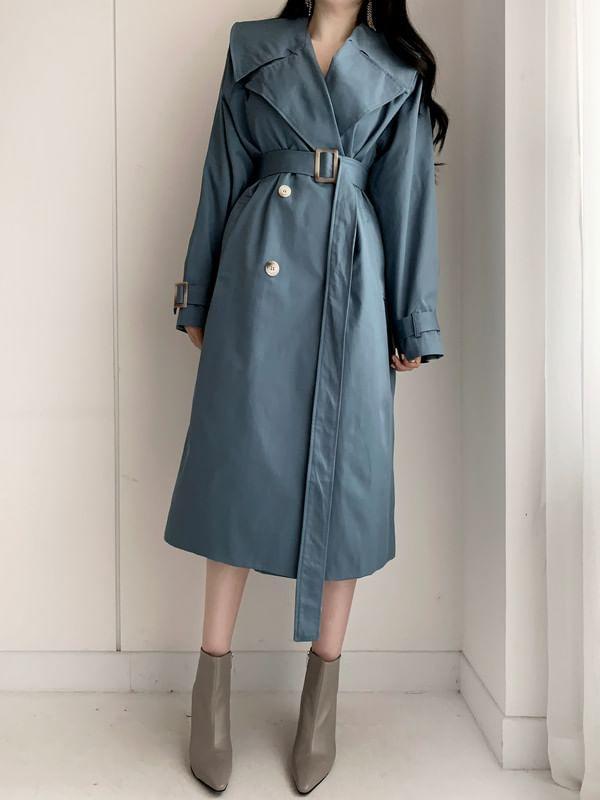 Plain Double-Breasted Trench Coat Product Image