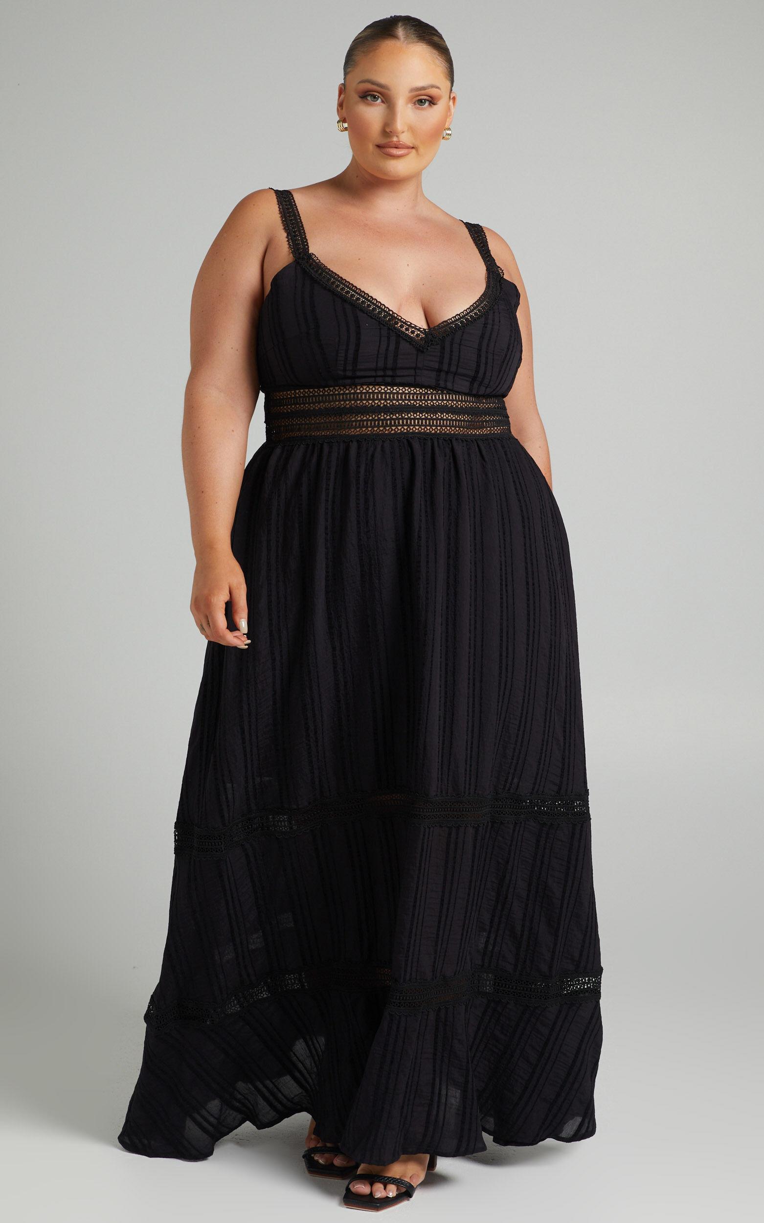 Angelique Maxi Dress - Lace Trim Dress in Black Product Image