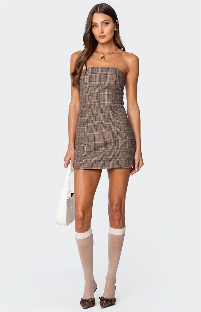 Edikted Womens Boss Mode Plaid Mini Dress Product Image