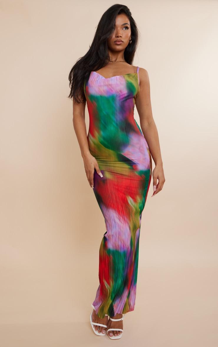 Multi Printed Plisse Strappy Maxi Dress Product Image