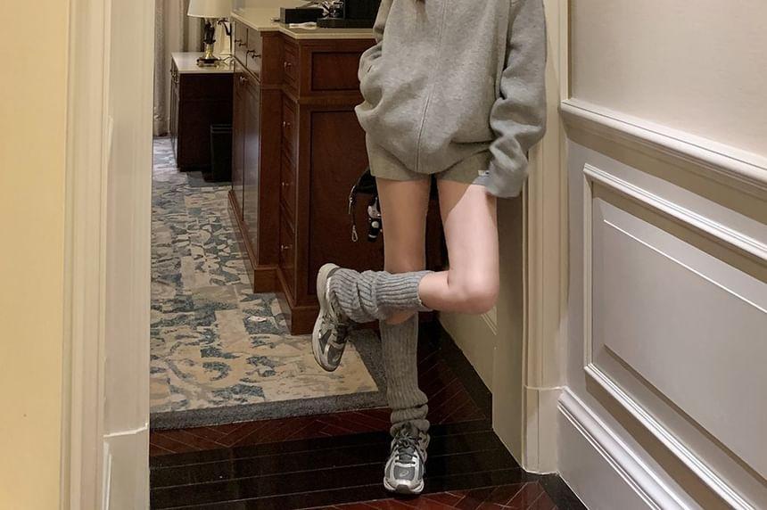 Plain Zip-Up Knit Hoodie / High Waist Hot Pants Product Image