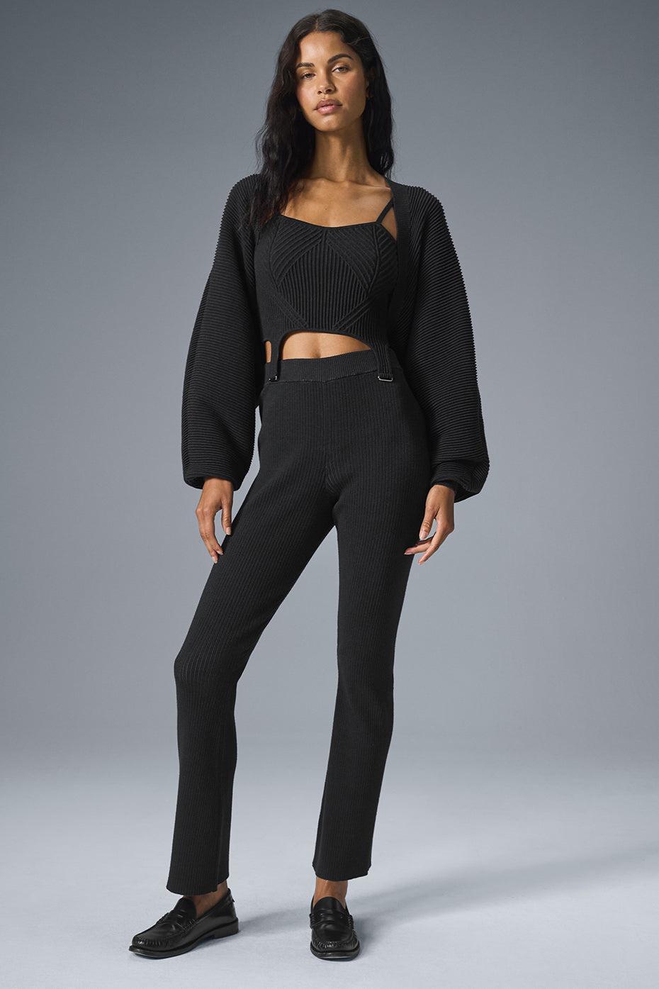 Denim Knit High-Waist Flare Pant - Black/Anthracite Female Product Image