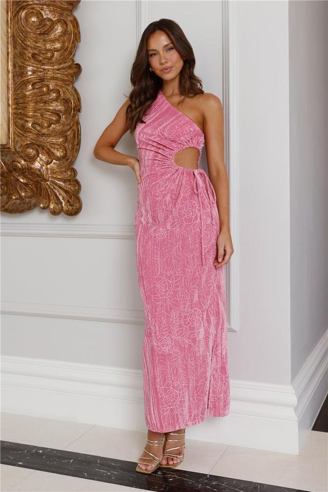 Universe Moons One Shoulder Velvet Maxi Dress Pink Product Image