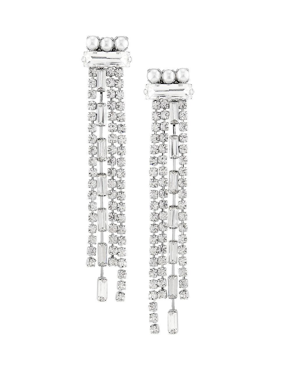 Womens Silvertone, Imitation Pearl & Crystal Fringed Drop Earrings Product Image