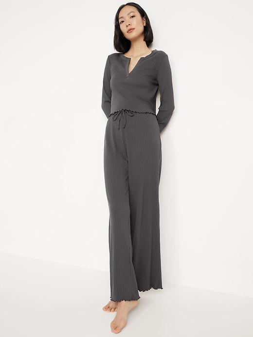 High-Waisted Ribbed Pajama Pants Product Image