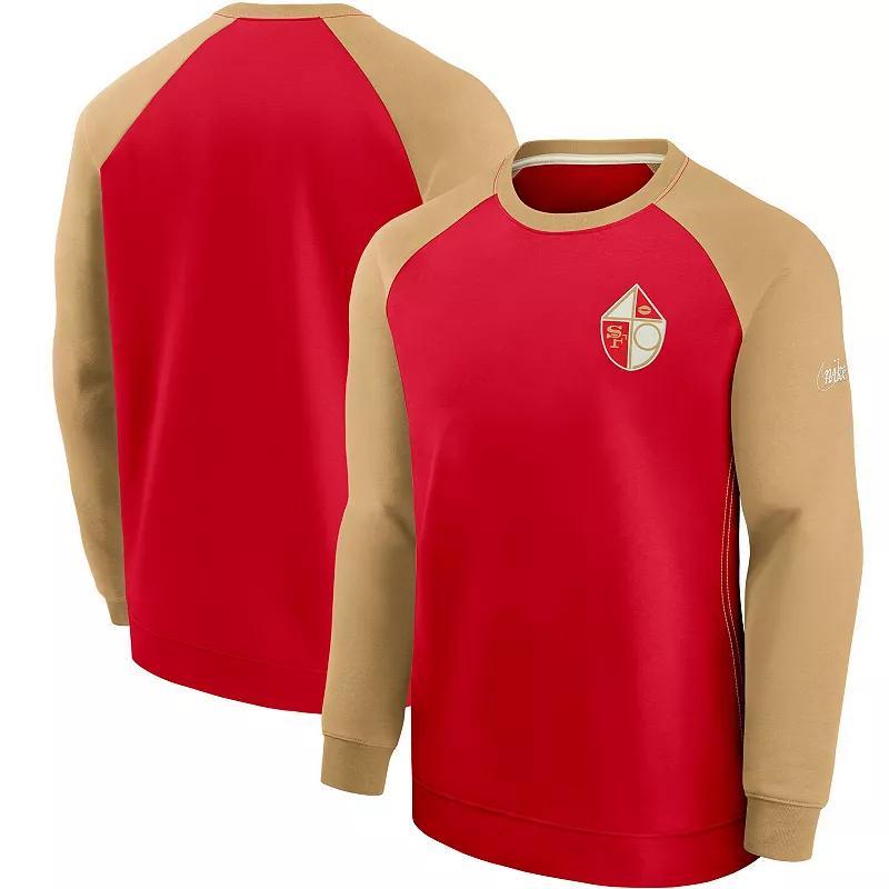 Mens Nike Scarlet/Gold San Francisco 49ers Historic Raglan Crew Performance Sweater Product Image