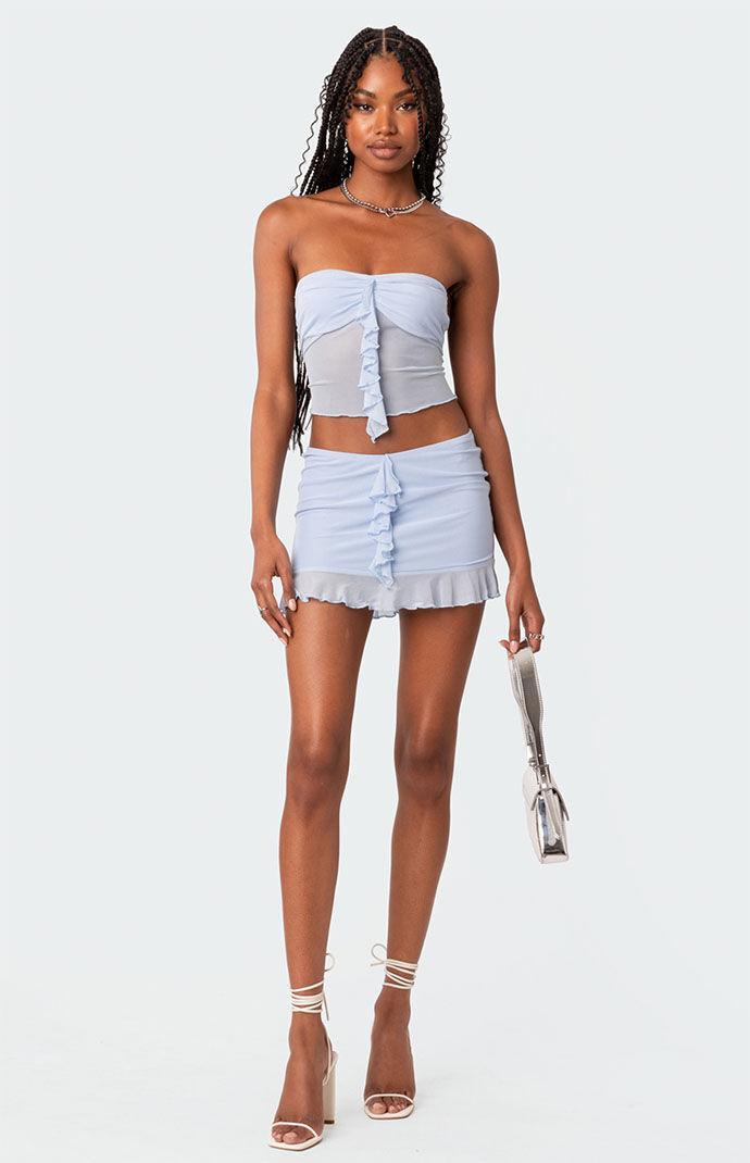 Edikted Womens Solange Ruffle Mesh Mini Skirt - Bluemall Product Image