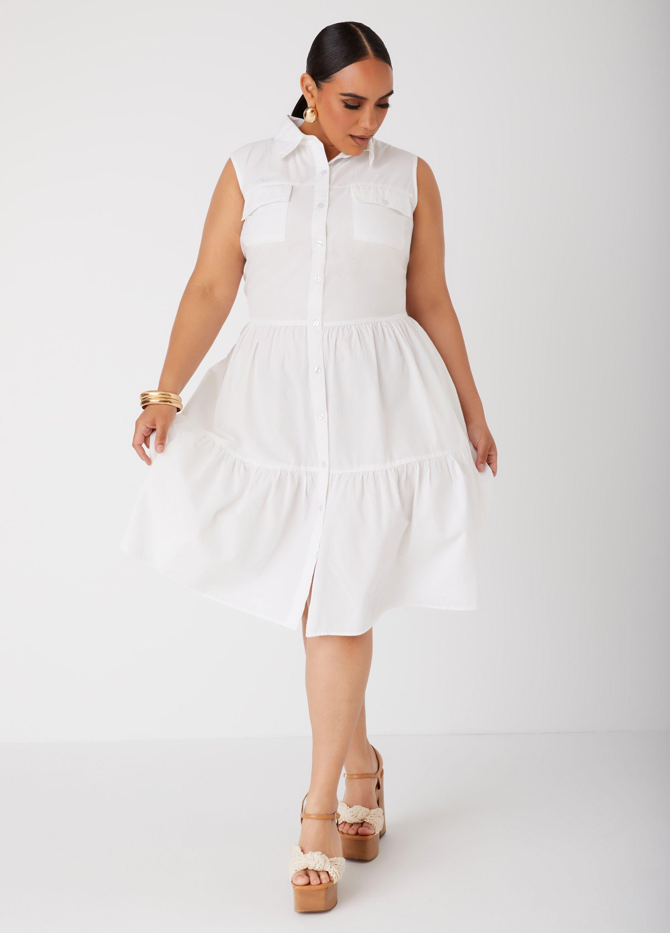 Plus Size Flounced Cotton Shirtdress Ashley Stewart product image