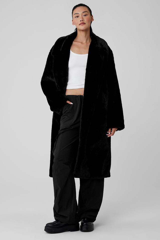 Oversized Faux Fur Trench - Black Male Product Image