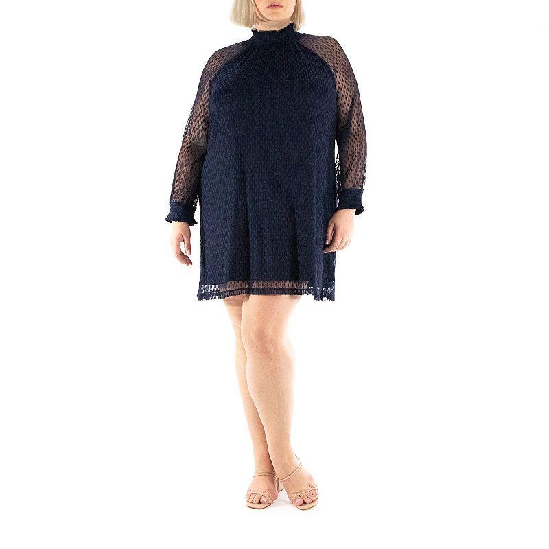 Plus Size Nina Leonard Shirred Mock Neck Dress, Womens Blue Product Image