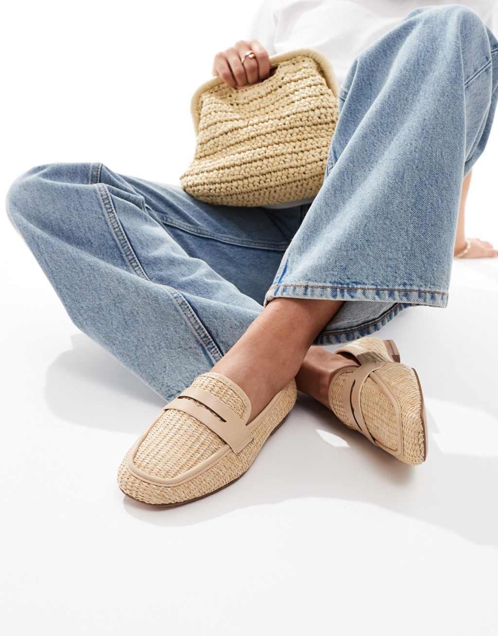 ASOS DESIGN Wide Fit Maddox raffia slim loafer in natural Product Image