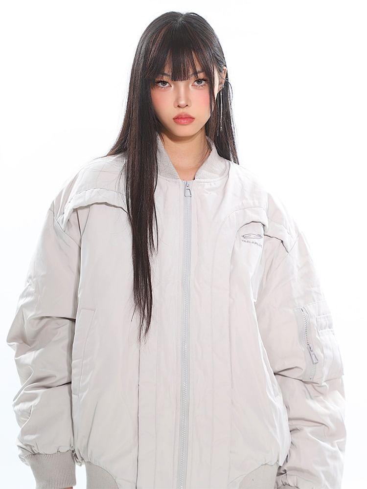 Plain Panel Zip Puffer Bomber Jacket Product Image