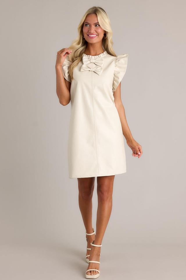 Minimalist Muse Beige Ruffle Sleeve Mini Dress Product Image