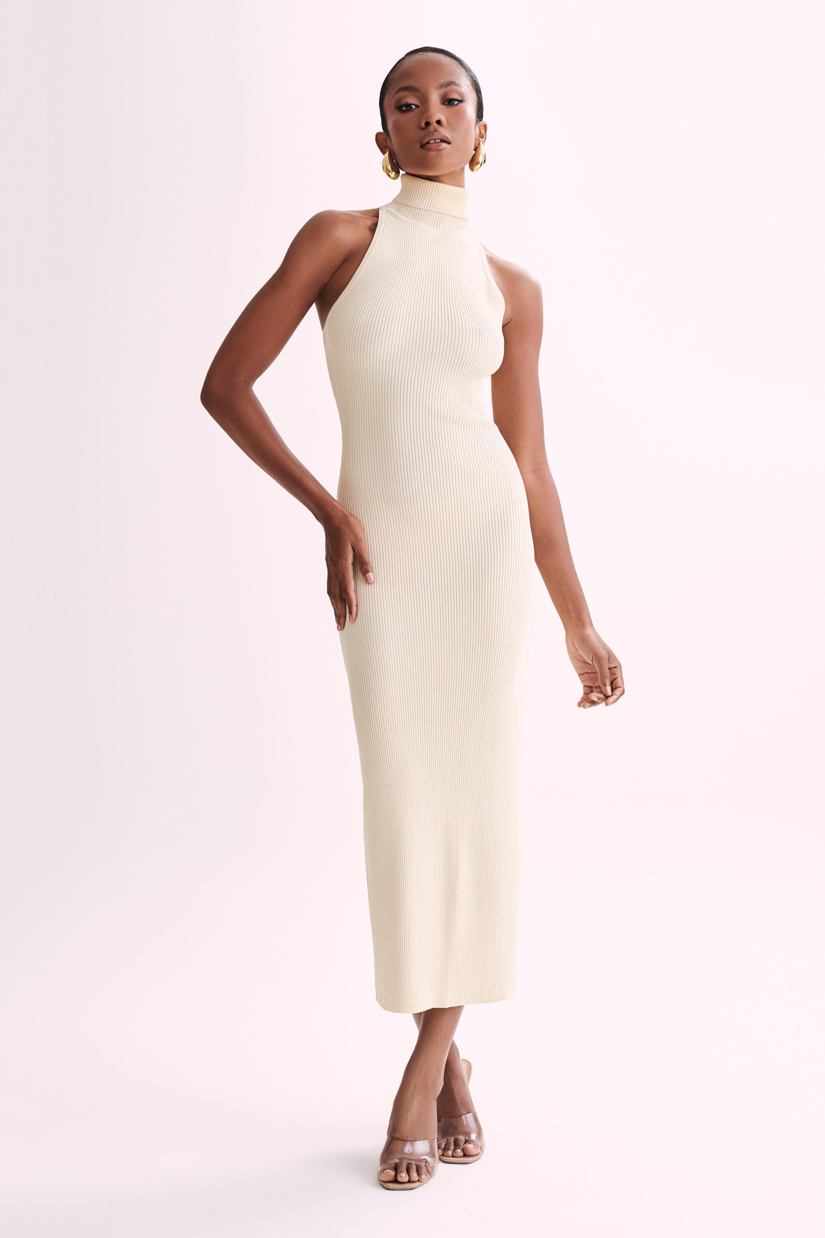 Connie Turtleneck Knit Midi Dress - Cream Product Image