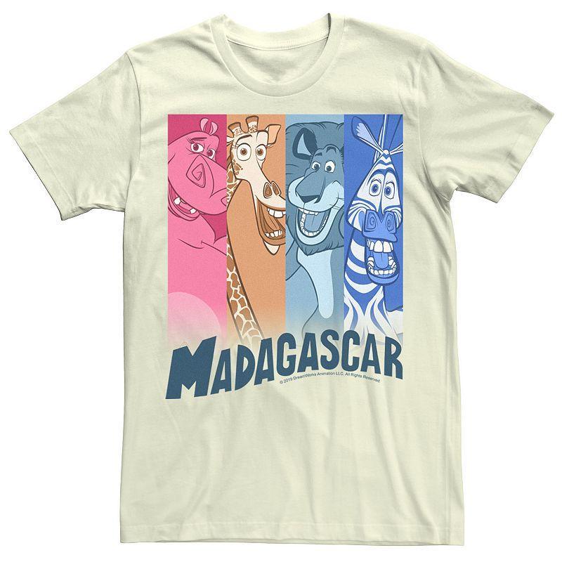 Mens Madagascar Group Shot Bar Panels Poster Graphic Tee Natural Product Image