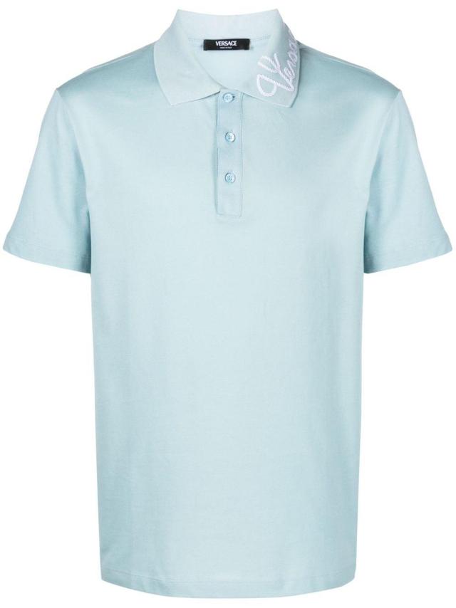 Embroidered-logo Cotton Polo Shirt In Blau Product Image