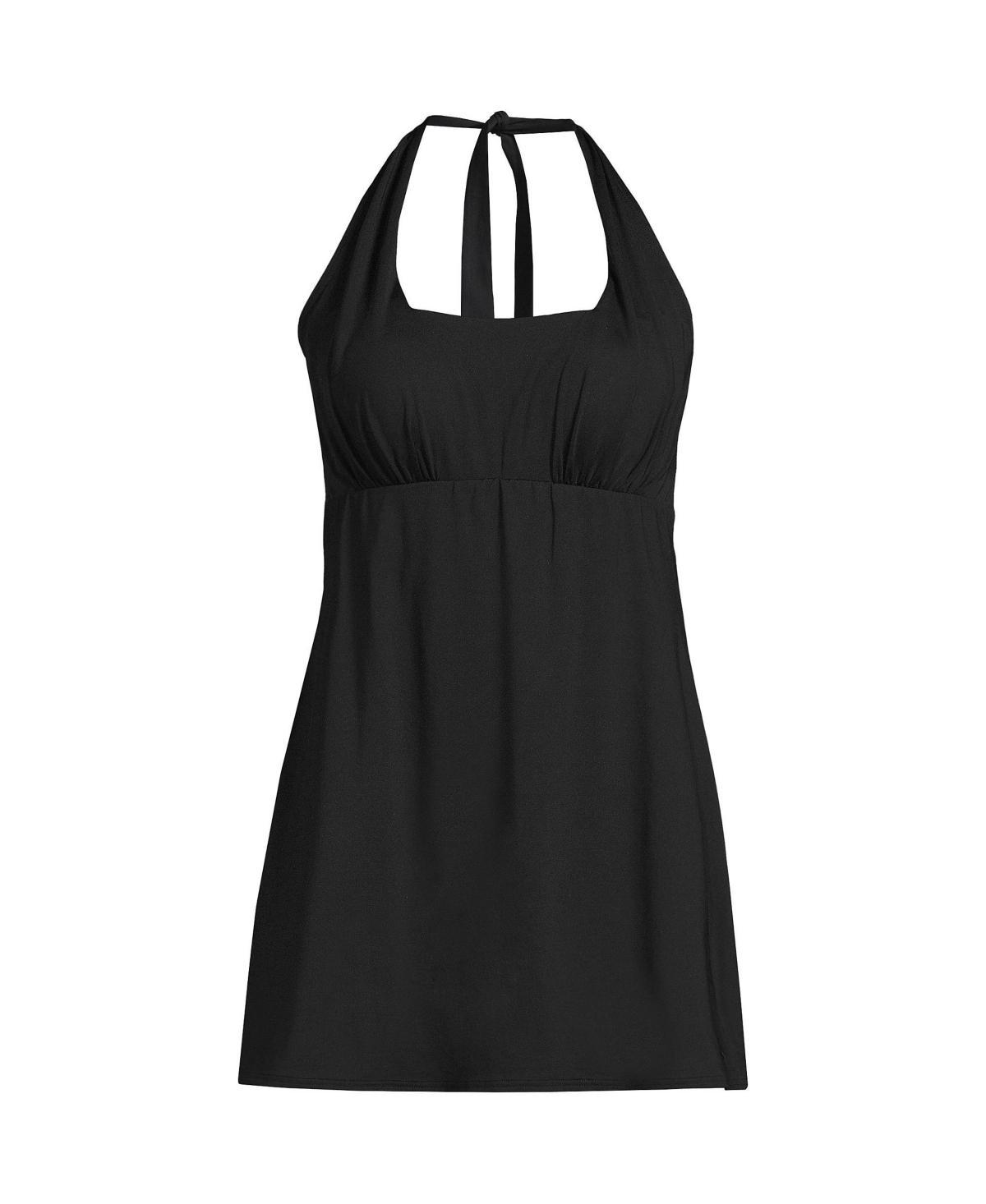 Women's Lands' End Chlorine Resistant Square Neck Halter Swim Dress, Size: Medium, Black Product Image