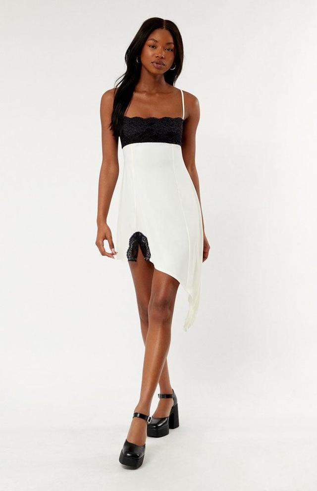 WeWoreWhat Lace Asymmetrical Slip Dress in Ivory. Product Image