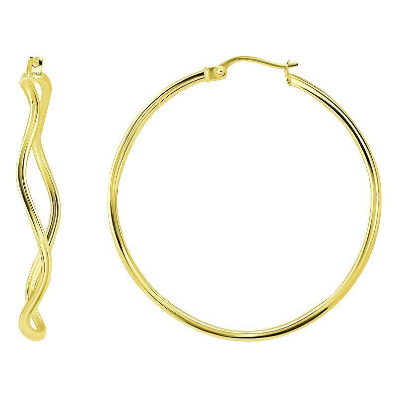 Aleure Precioso Sterling Silver Wavy Hoop Earrings, Womens, Gold Tone Product Image