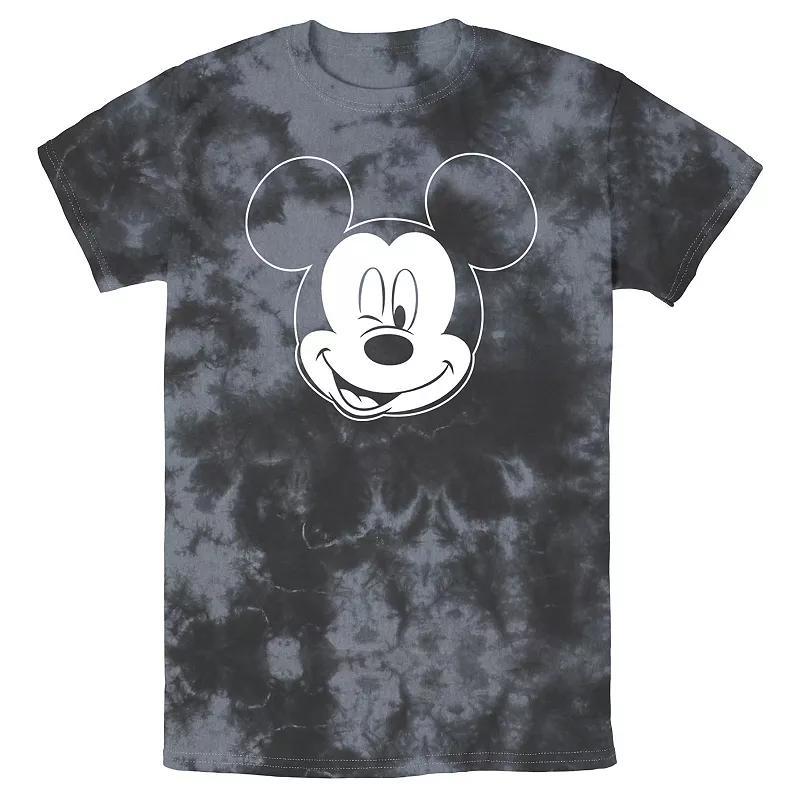 Mens Disney Mickey Mouse Large White Outline Winking Face Bomabrd Wash Tee Black Grey Product Image