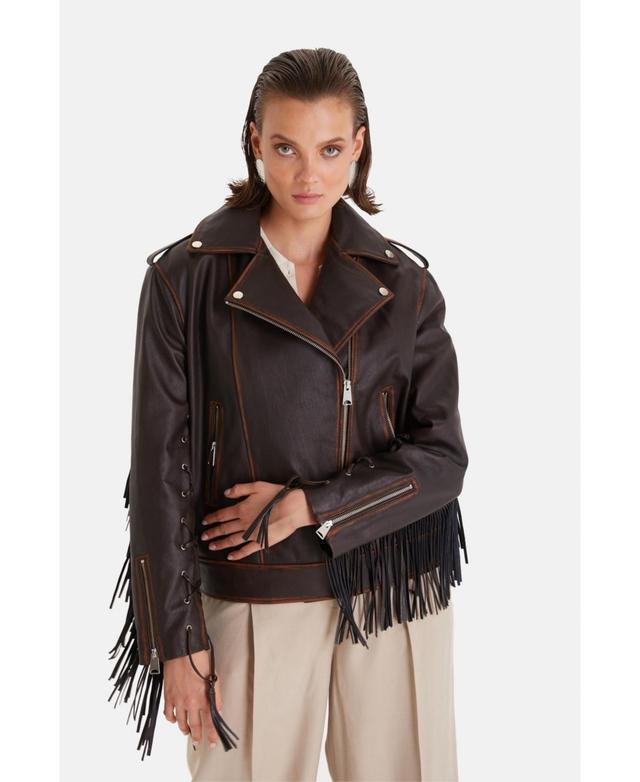 Womens Genuine Leather Jacket Brown Product Image