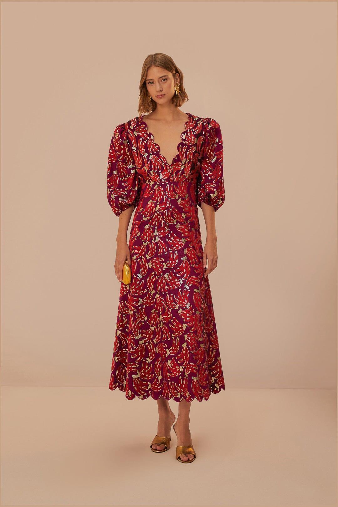 Burgundy Bossa Banana Jacquard Midi Dress Product Image