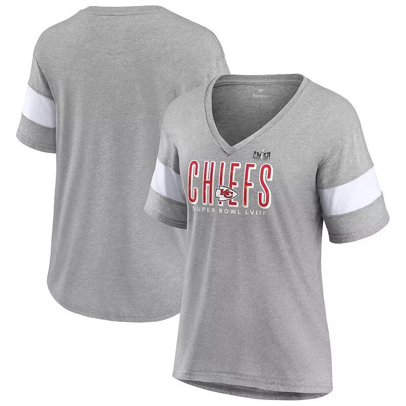 Womens Fanatics Branded Heather Gray Kansas City Chiefs Super Bowl LVIII Cheer Section Tri-Blend V-Neck Fashion T-Shirt Product Image