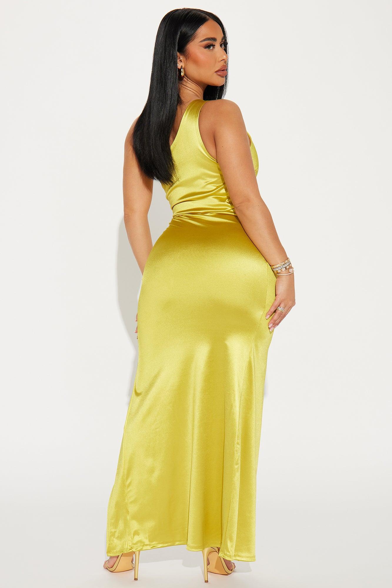 Rae One Shoulder Gown - Chartreuse Product Image