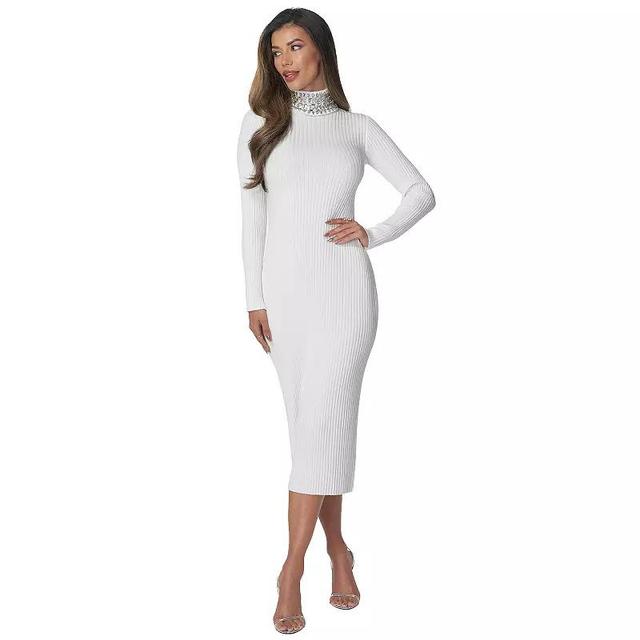 Womens bebe Crystal Neck Sweater Dress Product Image