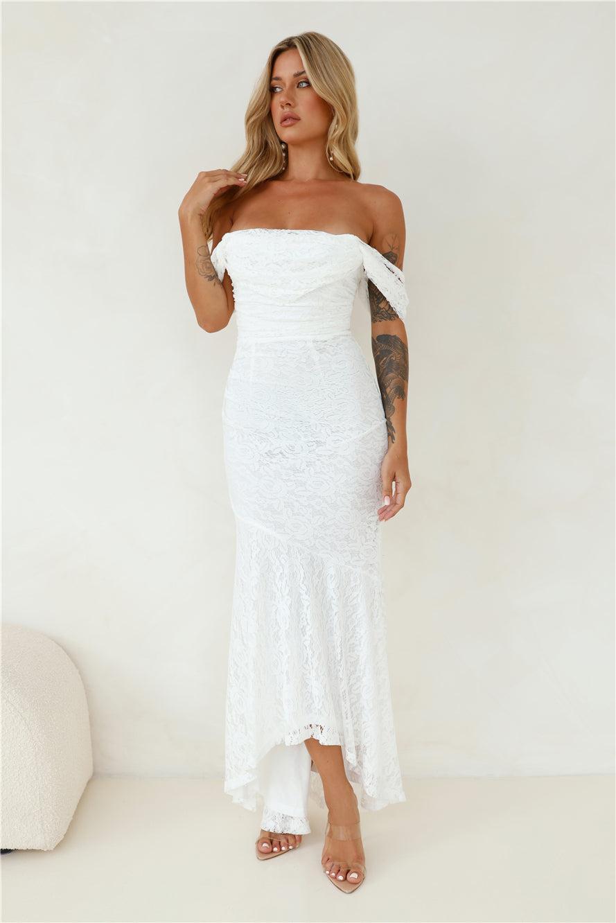 One To Want Off Shoulder Lace Maxi Dress White Product Image